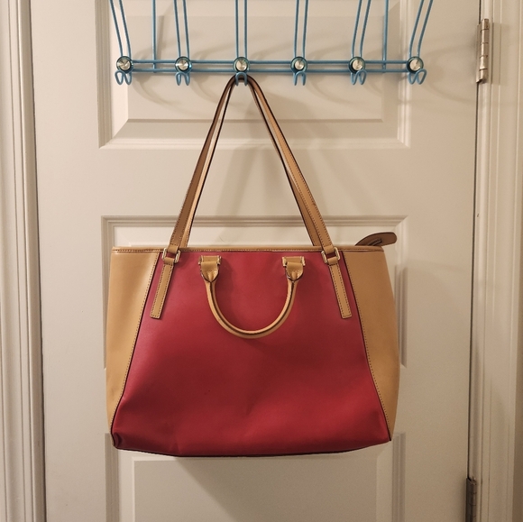 Antonio Melani Color Block Shoulder Bag Purse Tan Pink Large  #O - Picture 1 of 15